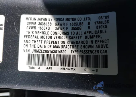 2010 Honda Insight Lx z USA, uszkodzony, nr VIN JHMZE2H51AS014899